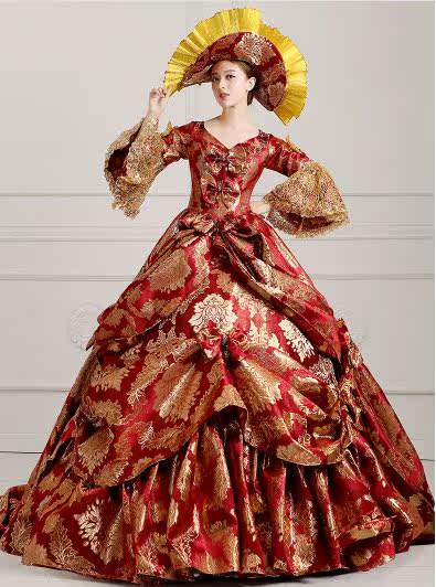 宫廷服出租 欧洲中世纪法国皇室女王王妃 女皇复古拖尾宫廷晚礼服_7折