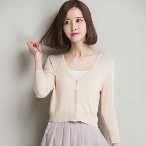 针织开衫女短款春夏七分袖图片