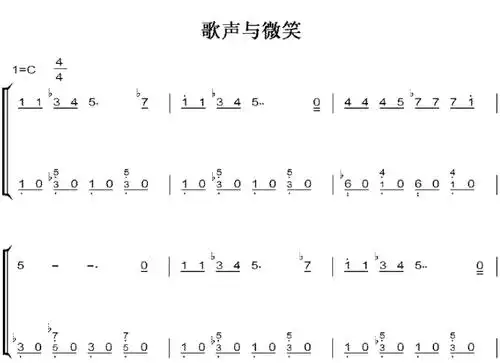 歌声与微笑 c大调 初学者 简易好听版 钢琴双手简谱 钢琴谱 钢琴简谱