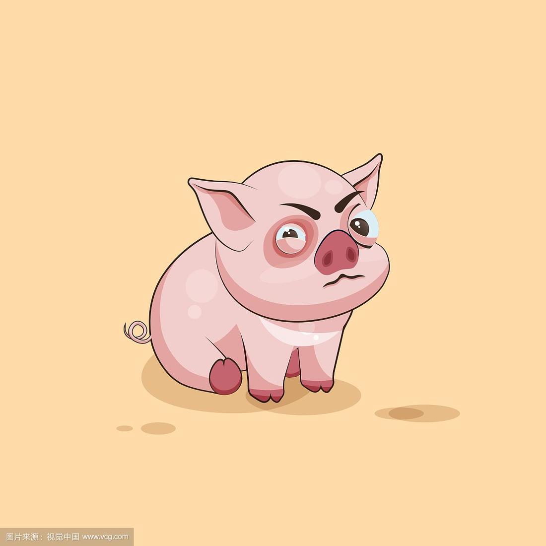 孤立的表情符号字符卡通猪斜视和