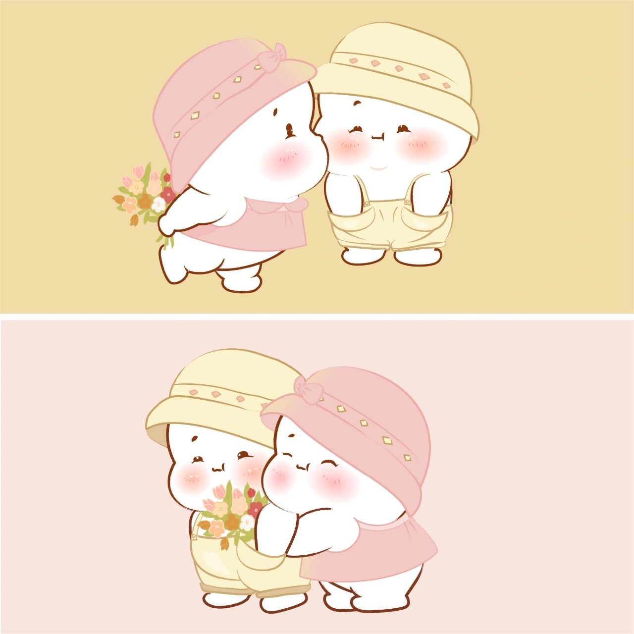 原创情侣头像|给你花花 原创卡通形象:小仓桑和小仓酱|情侣头像