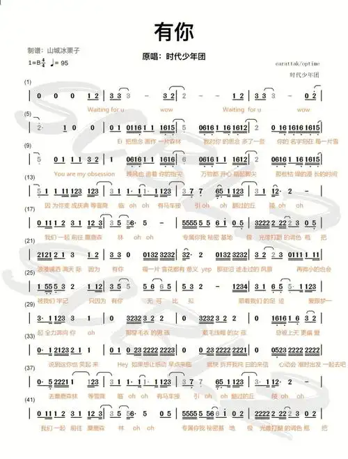 时代少年团有你简谱更新