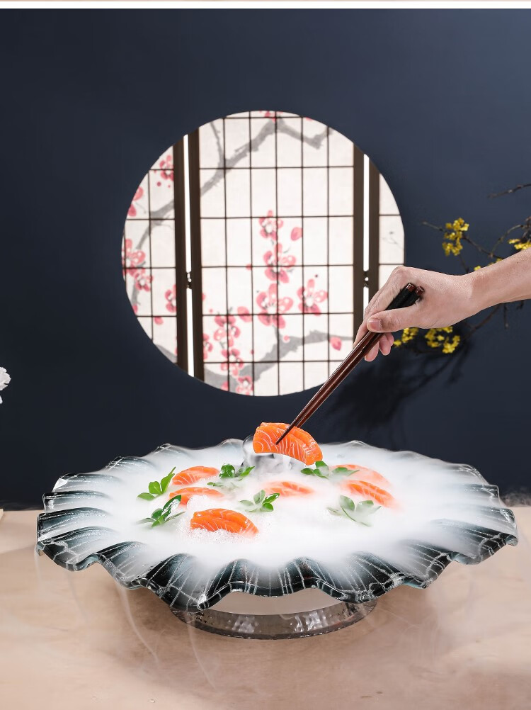 日料摆盘装饰 高端刺身盘冰盘干冰海鲜姿造三文鱼摆盘装饰日料鱼生