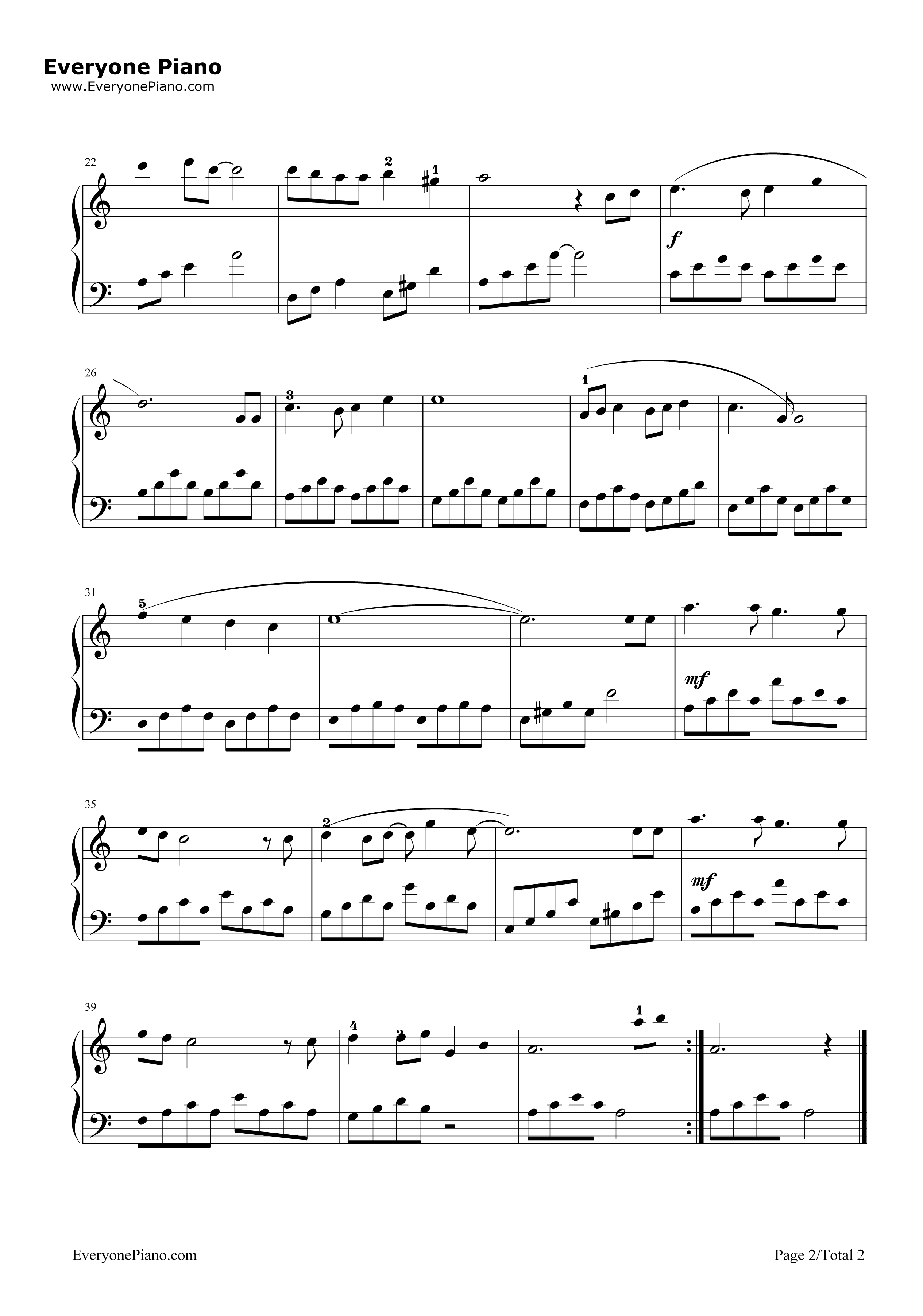 天空之城c调完美简单版五线谱预览2