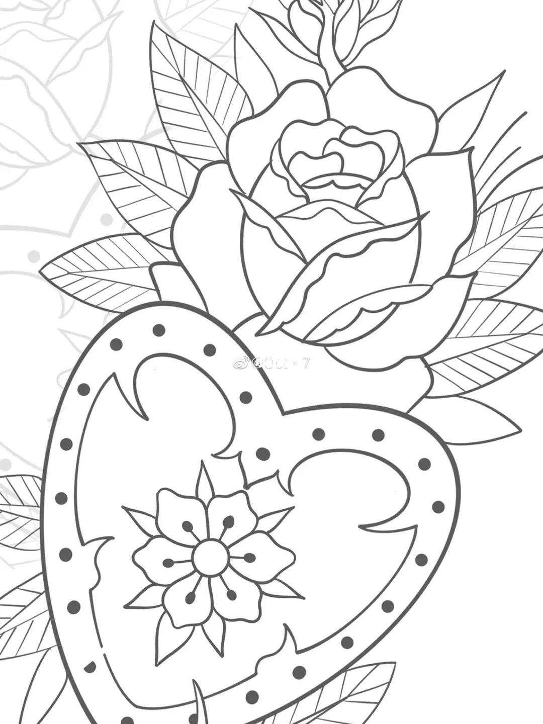 纹身手稿分享015美式传统玫瑰