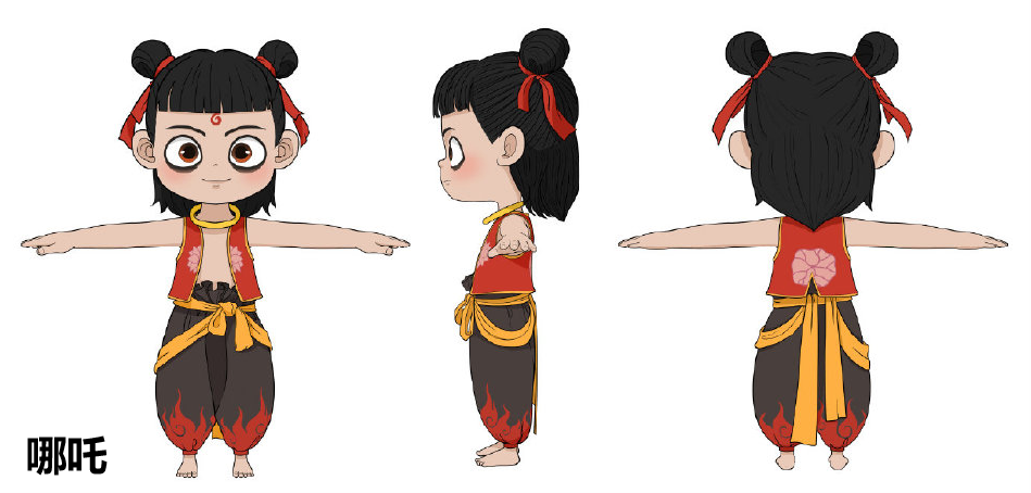 哪吒之魔童降世》这部动画制作前,人物设计师会绘制所有人物的三视图