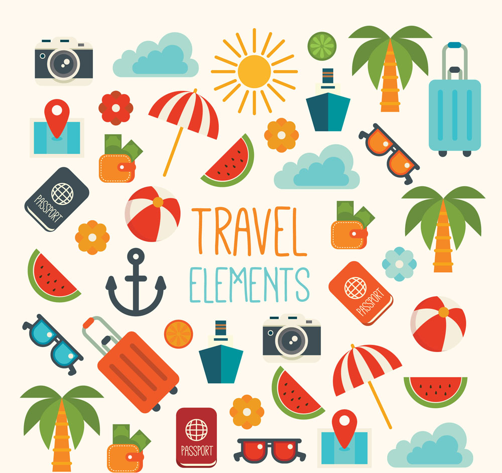 38款彩色旅行元素矢量素材