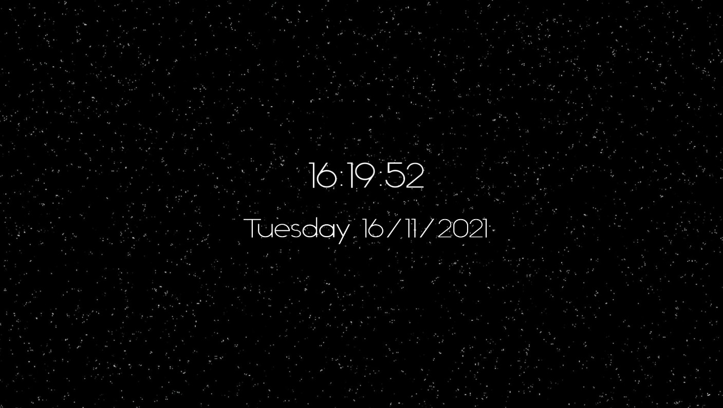 是一个简单的数字时钟动态壁纸,星空背景,显示时间,星期以及日月年,如