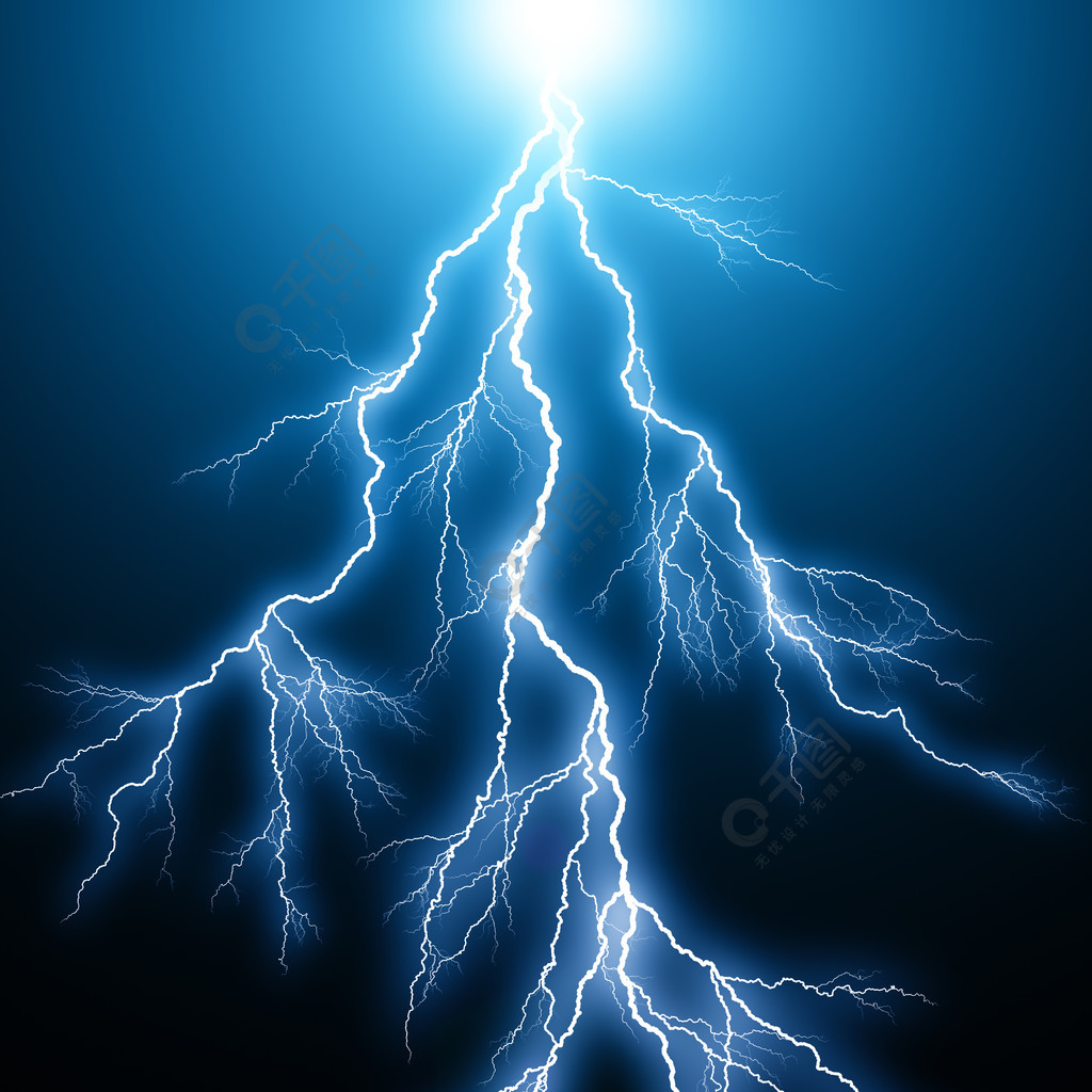 深黑色背景下蓝色闪电电弧放电击打光效应的创意抽象3d渲染图解