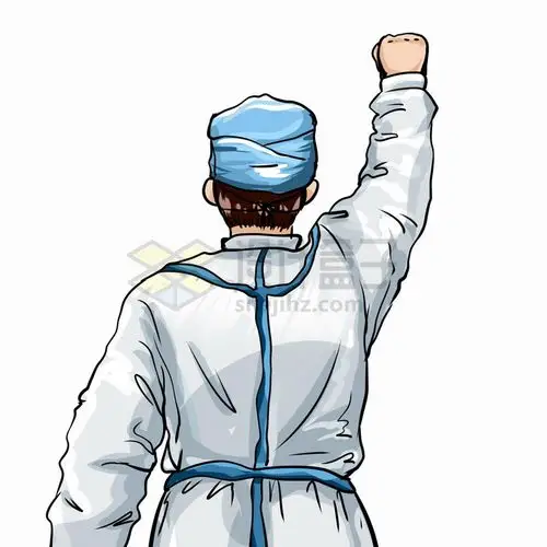 彩绘风格高举右手的医护人员背影武汉疫情新冠肺炎手抄报png图片免抠