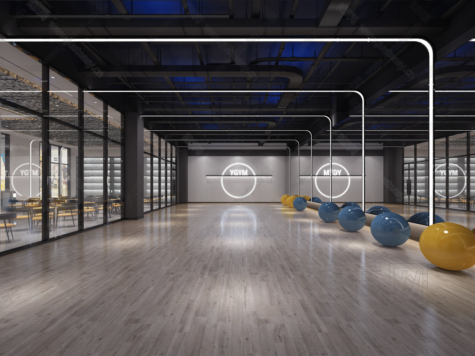 工业风健身房3d模型下载