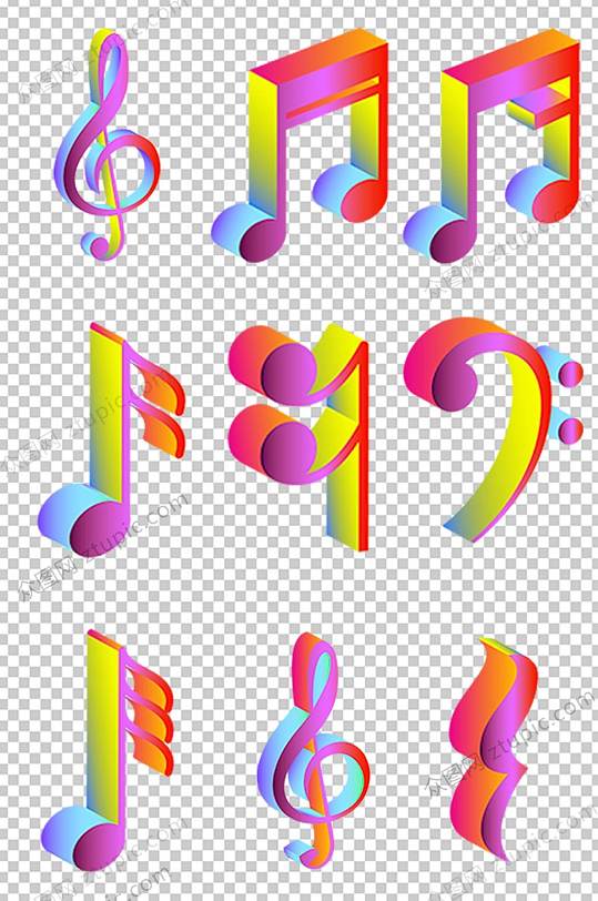 立体炫彩音符免抠元素