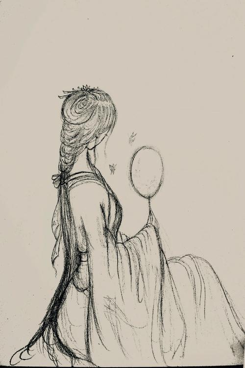 简笔画古代的女子背影都是那么美手绘 古风 唯美