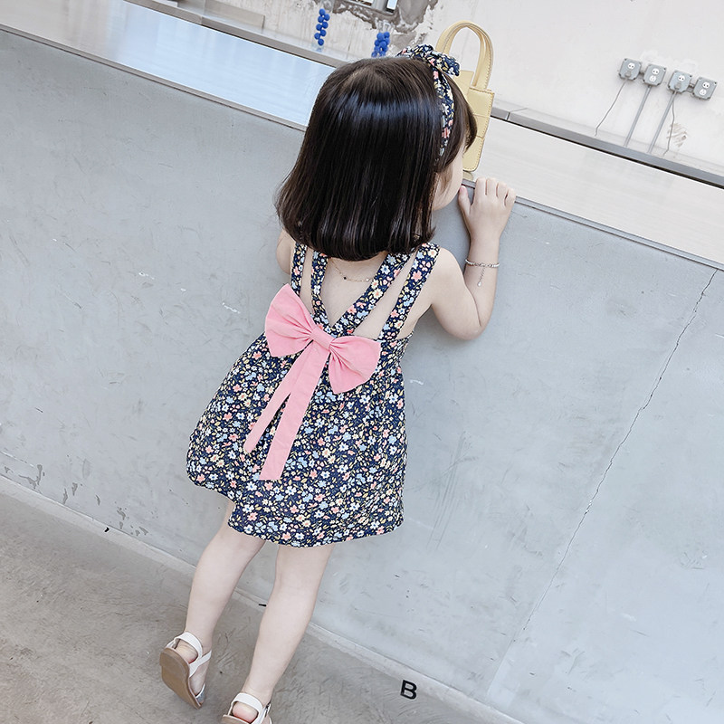女童夏季露背连衣裙2021儿童公主裙宝宝夏装女孩碎花吊带背心裙子