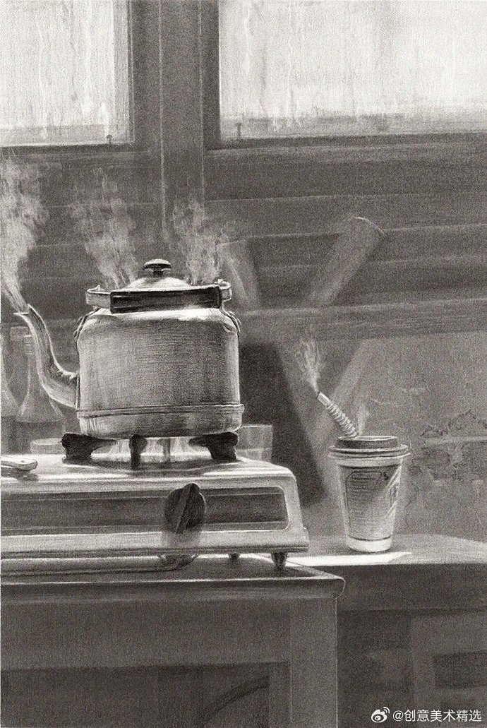 构图与黑白灰的魔力——设计感十足的一组场景素描.#手绘##素描