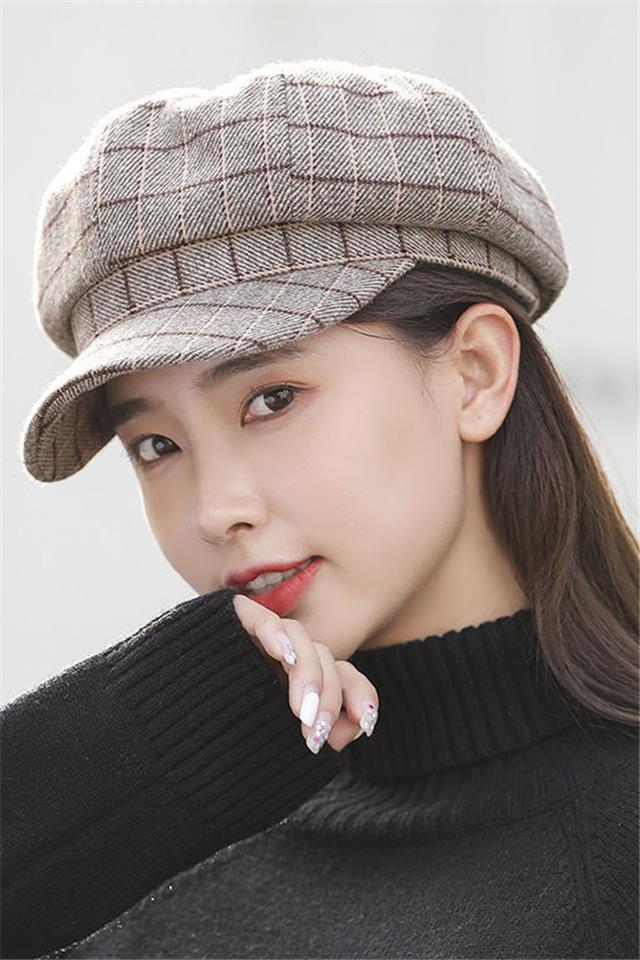 时尚帽子女新款百搭冬季八角帽圆脸秋冬保暖贝雷帽网红韩版英伦风