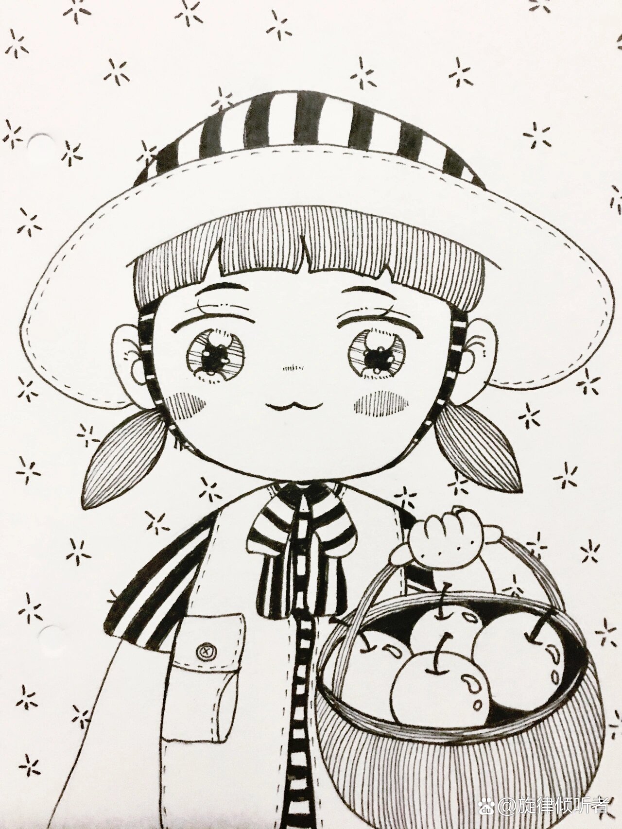 画画102天|黑白线描|卡通人物01|含步骤 卡通可爱人物线描 适合初学者