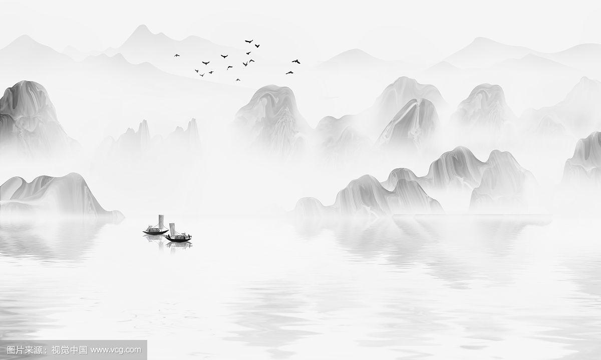 中国风意境水墨山水画