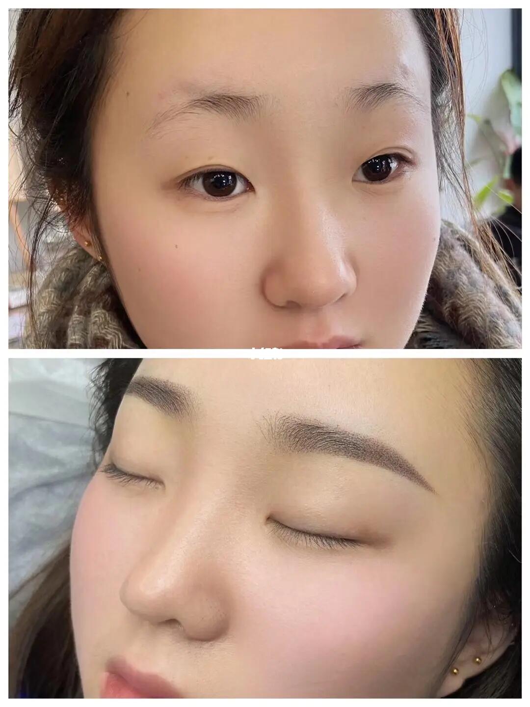 纹眉前后对比