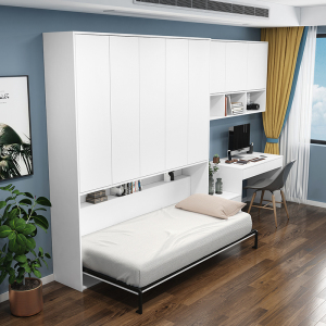 简约现代书房隐形床书柜儿童房书桌组合次卧壁床多功能一体折叠床