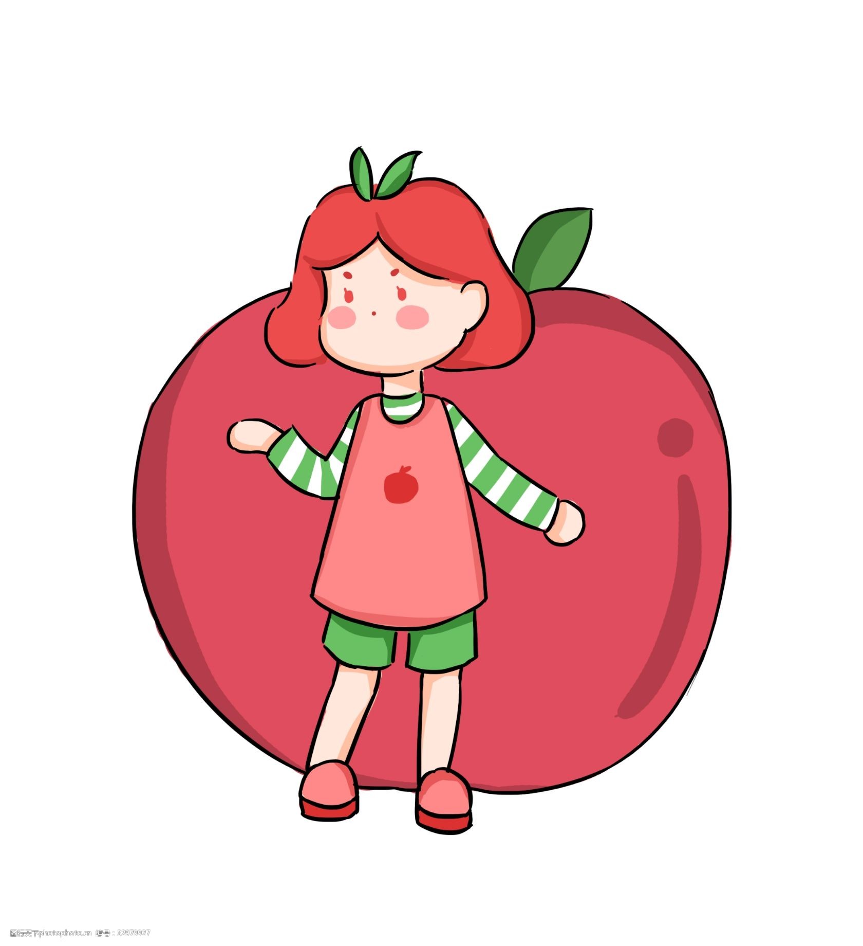夏日苹果女孩拟人水果卡通创意
