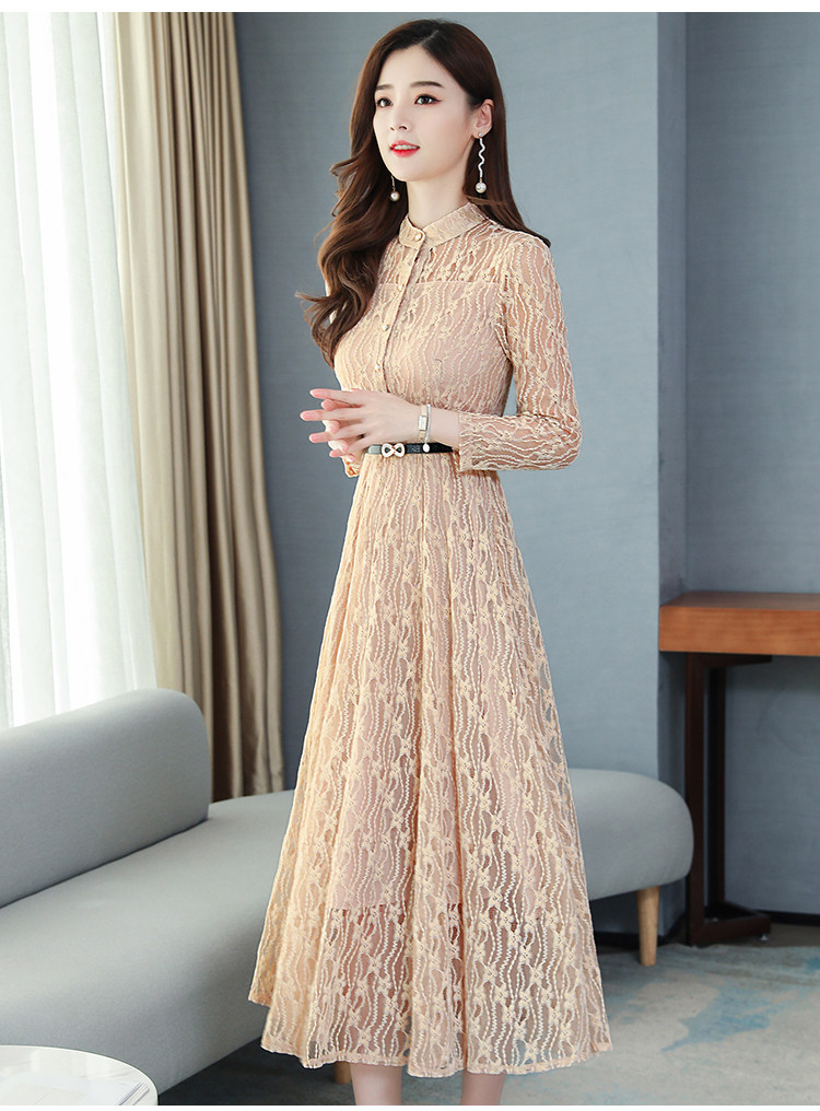 2020春季新款连衣裙流行女气质显瘦蕾丝长袖过膝时尚女