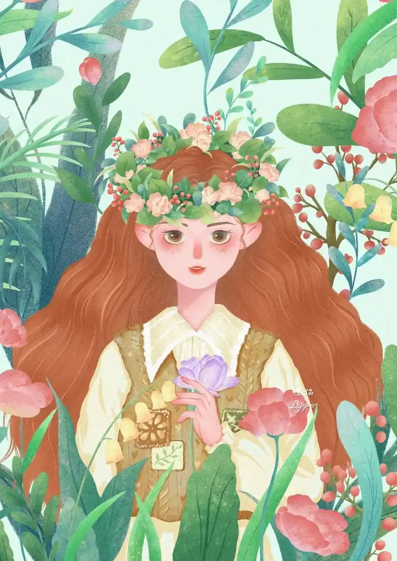 扁平风格噪点肌理人物插画.森系少女#森系少女 #插画 #原创 - 抖音