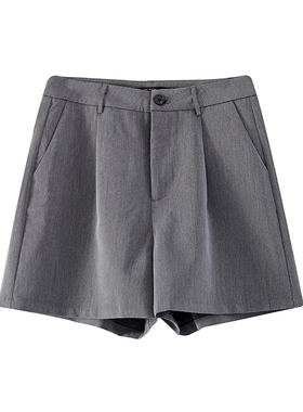 灰色西装短裤女2020春夏新品高级垂感高腰五分宽松显瘦休闲裤