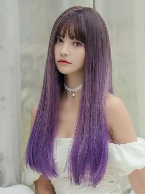 圆脸_假发女长发挑染个性圆脸长直发韩国流行网红发型设计渐变色假发