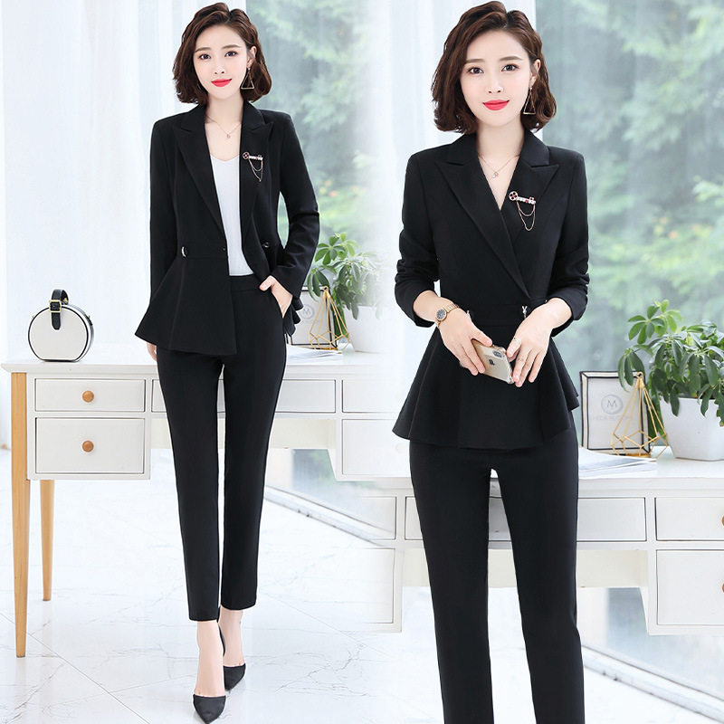 女装小西装外套西服休闲套装女纯棉秋冬季女款职业装两件套小脚裤