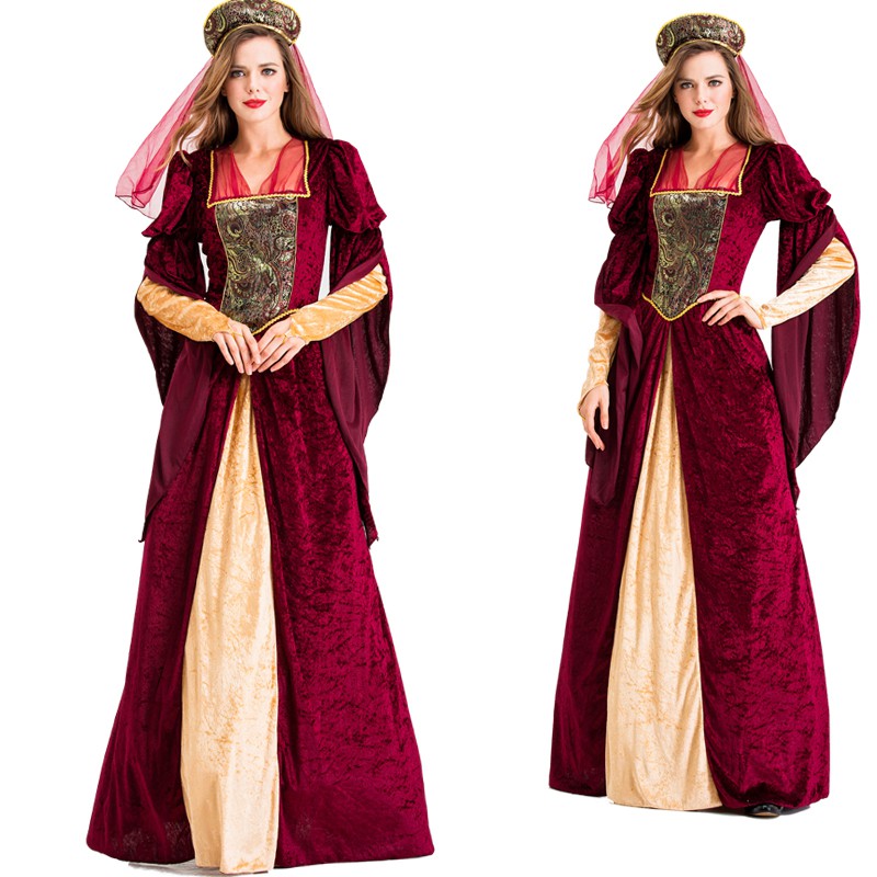 欧洲中世纪服装男复古宫服成人贵族小姐礼服英国公爵服定制款酒红色02