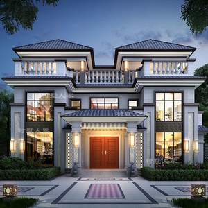 c330三层新中式兄弟双拼豪华别墅设计图纸农村自建房屋样图效果图