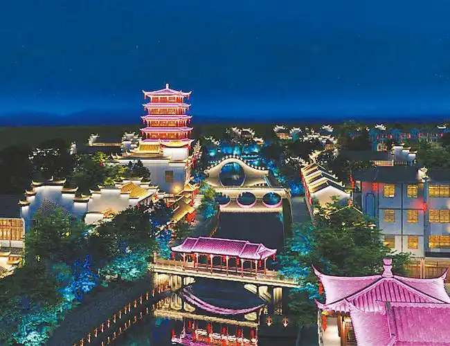 图为古镇夜景亮化意向效果图.