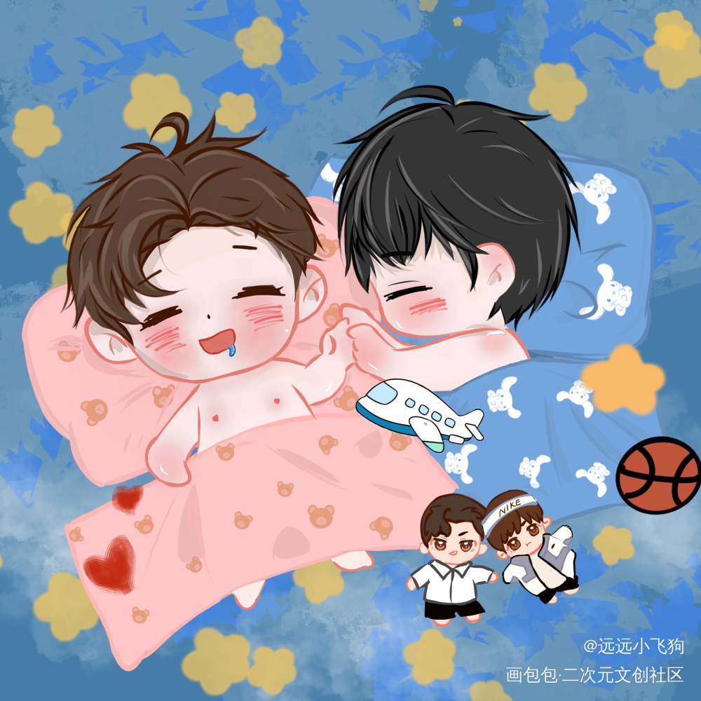 睡觉也要拉小手手呢_188男团李玉简隋英平涂日系我要上首推头像插画