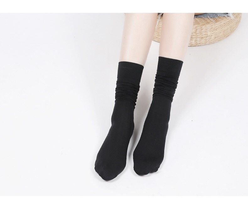 中筒天鹅绒袜子春秋女潮袜3丝袜小腿双日黑色肉色加厚堆堆长筒系