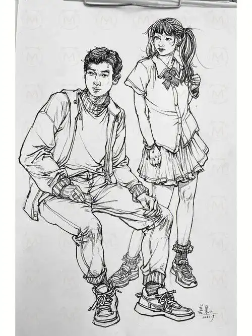 不要有后面一个人随便画画的心态#速写人物  #速写双人组合  #速写