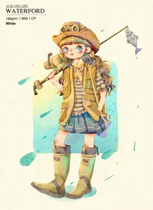 水彩26978全身人物照片转手绘水彩女生插画