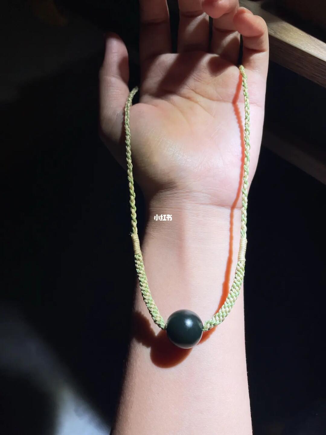 黑青籽料锁骨链编绳