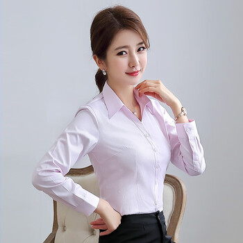 超媛长袖衬衫女商务休闲职业装白色正装女士衬衣工作服定制上衣v领