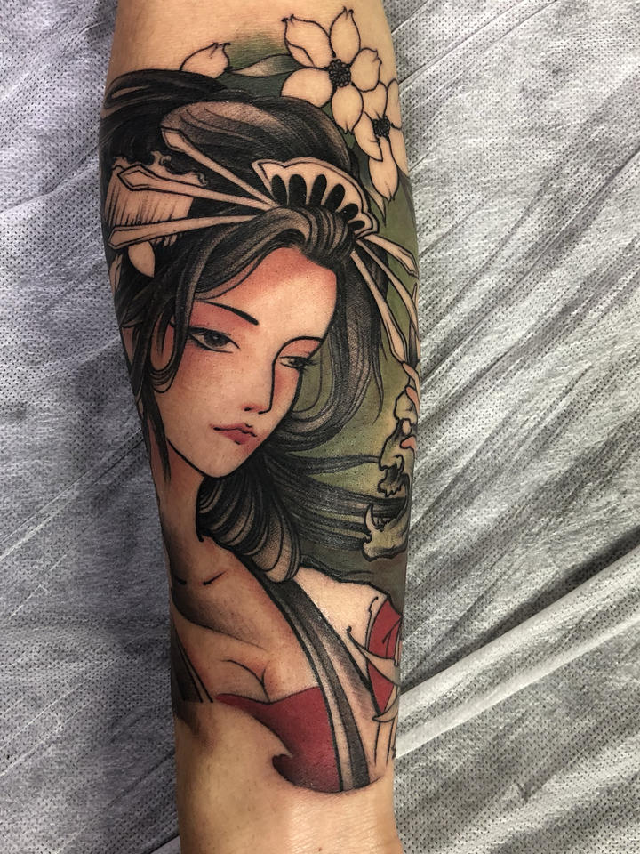 小臂艺伎未完_纹身图案手稿图片_八一的纹身作品集