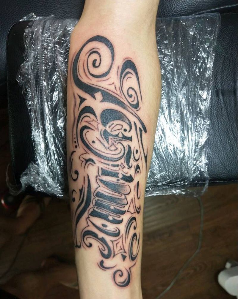 花体英文纹身图片_手臂纹身图案