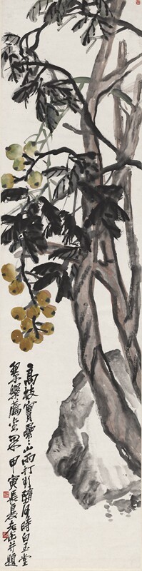 近代吴昌硕枇杷图轴(夏)原大挂画客厅仿古字画高清复制品微喷
