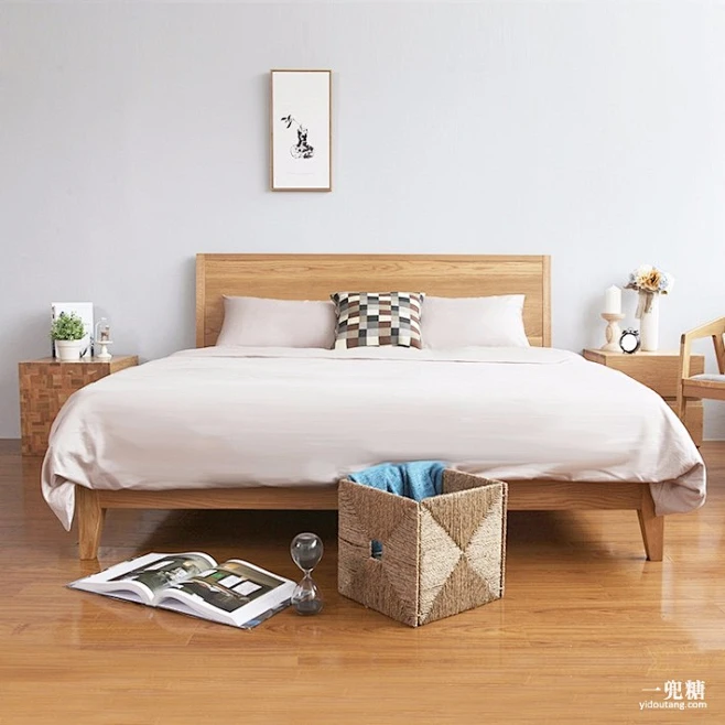 仿真花艺 装饰 烛台 储物篮 木地板无印良品床无印良品的床无印良品