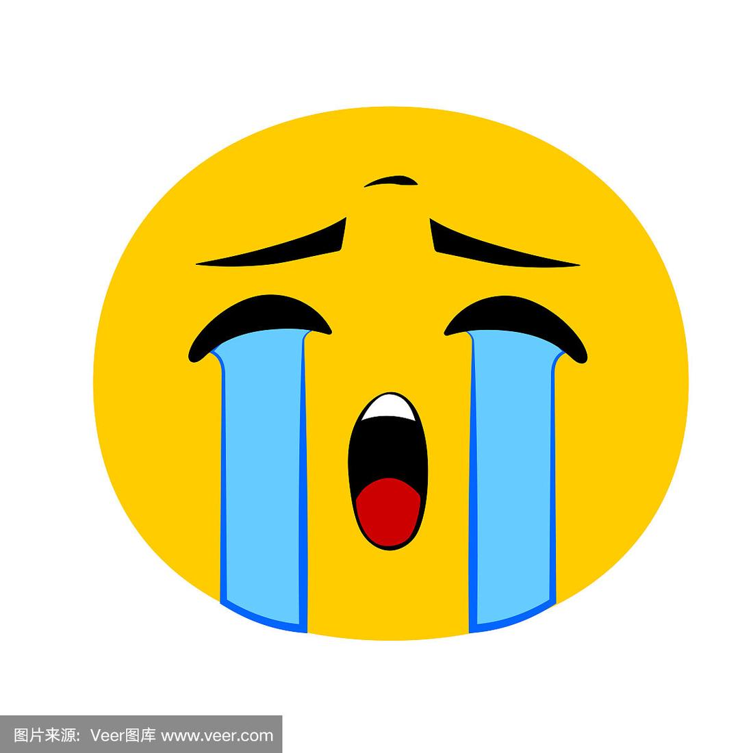 矢量可爱卡通大声哭脸曝晒