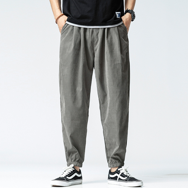 2021春秋新款中国风纯色束脚萝卜裤男士潮流宽松哈伦休闲小脚裤