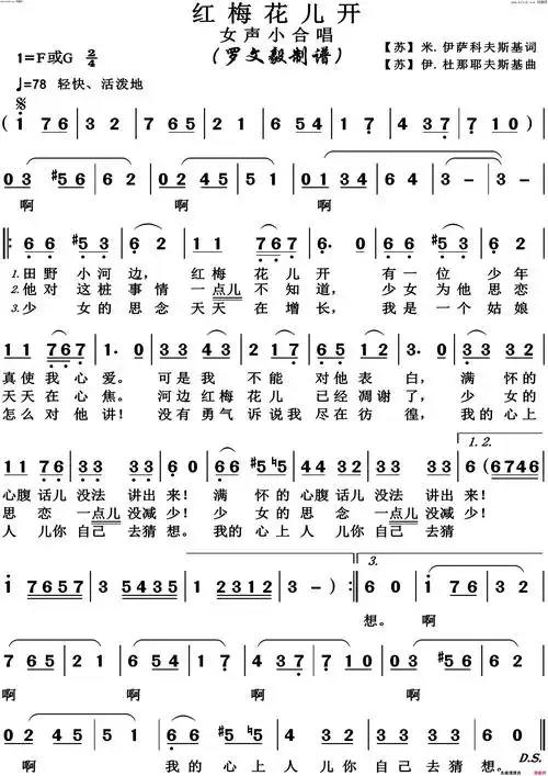 红梅花儿开高清版简谱