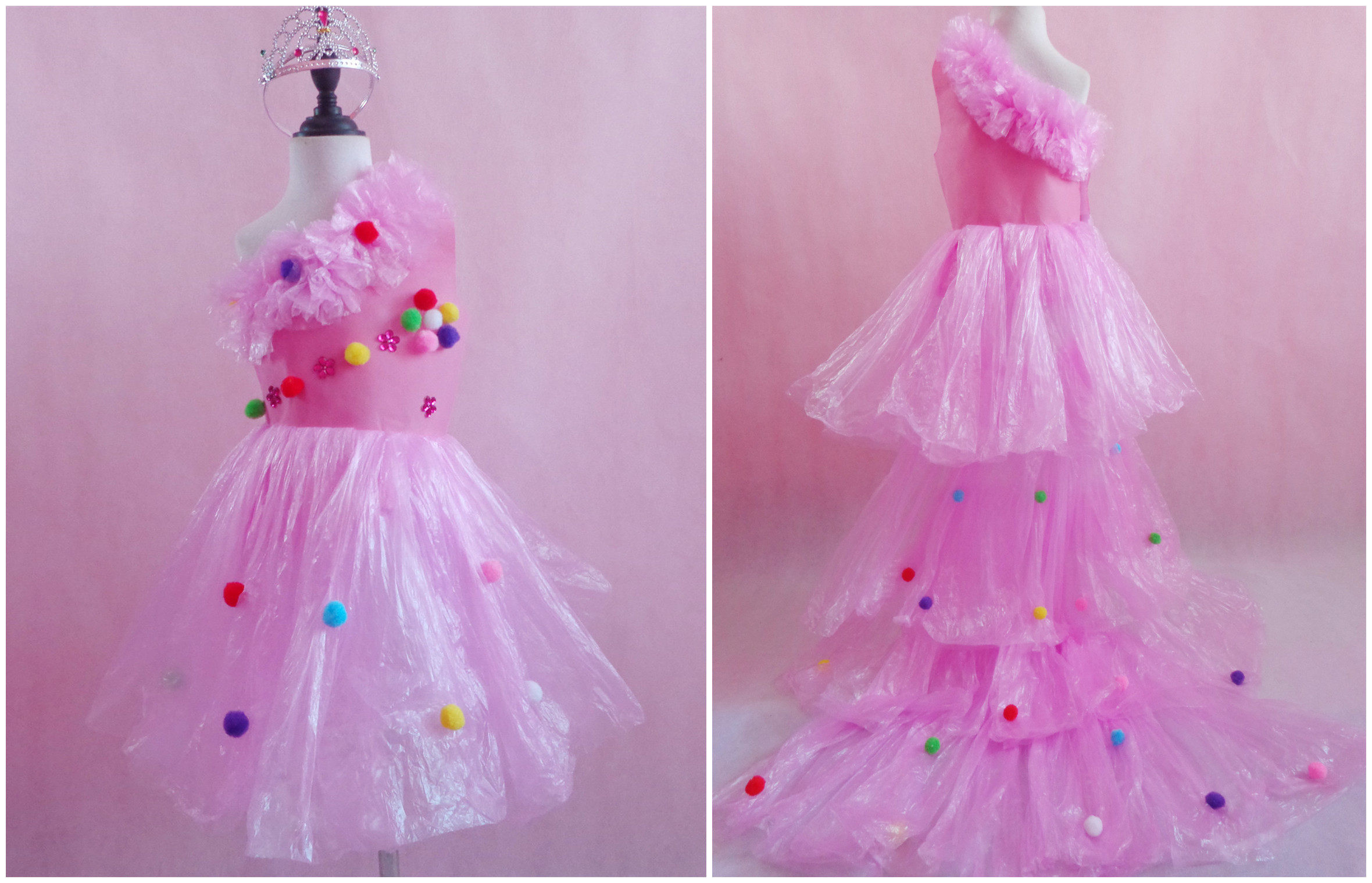 环保女童拖尾裙子垃圾袋衣服亲子走秀服装幼儿园儿童演出服