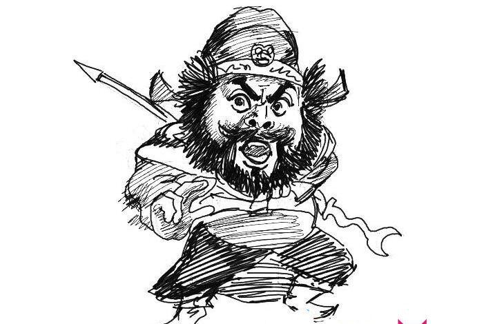 张飞拿丈八蛇矛的简笔画