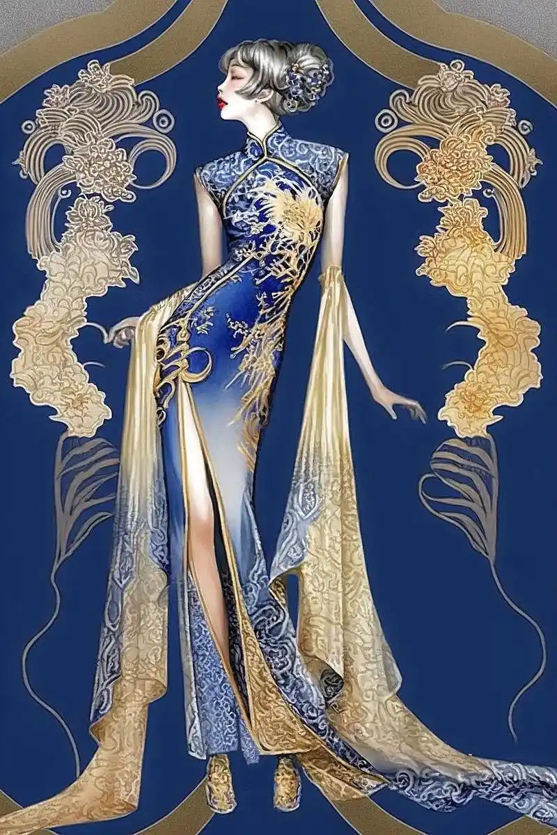 中国风旗袍元素礼服设计,国潮国风.#服装设计 #图文伙伴计划 - 抖音