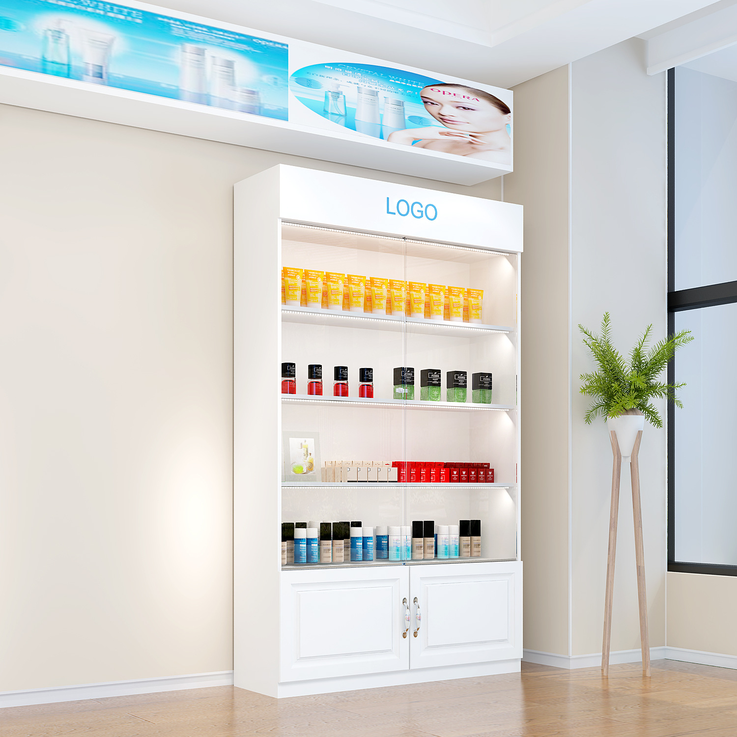 化妆品展示柜简约现代展柜货柜陈列柜美容院柜子产品货架展示架